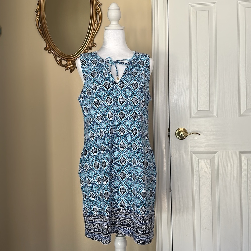 Tommy Bahama Tika Tiles Split-Neck Swim Dress Pop Over Pockets Beach Vacation M - Picture 2 of 9